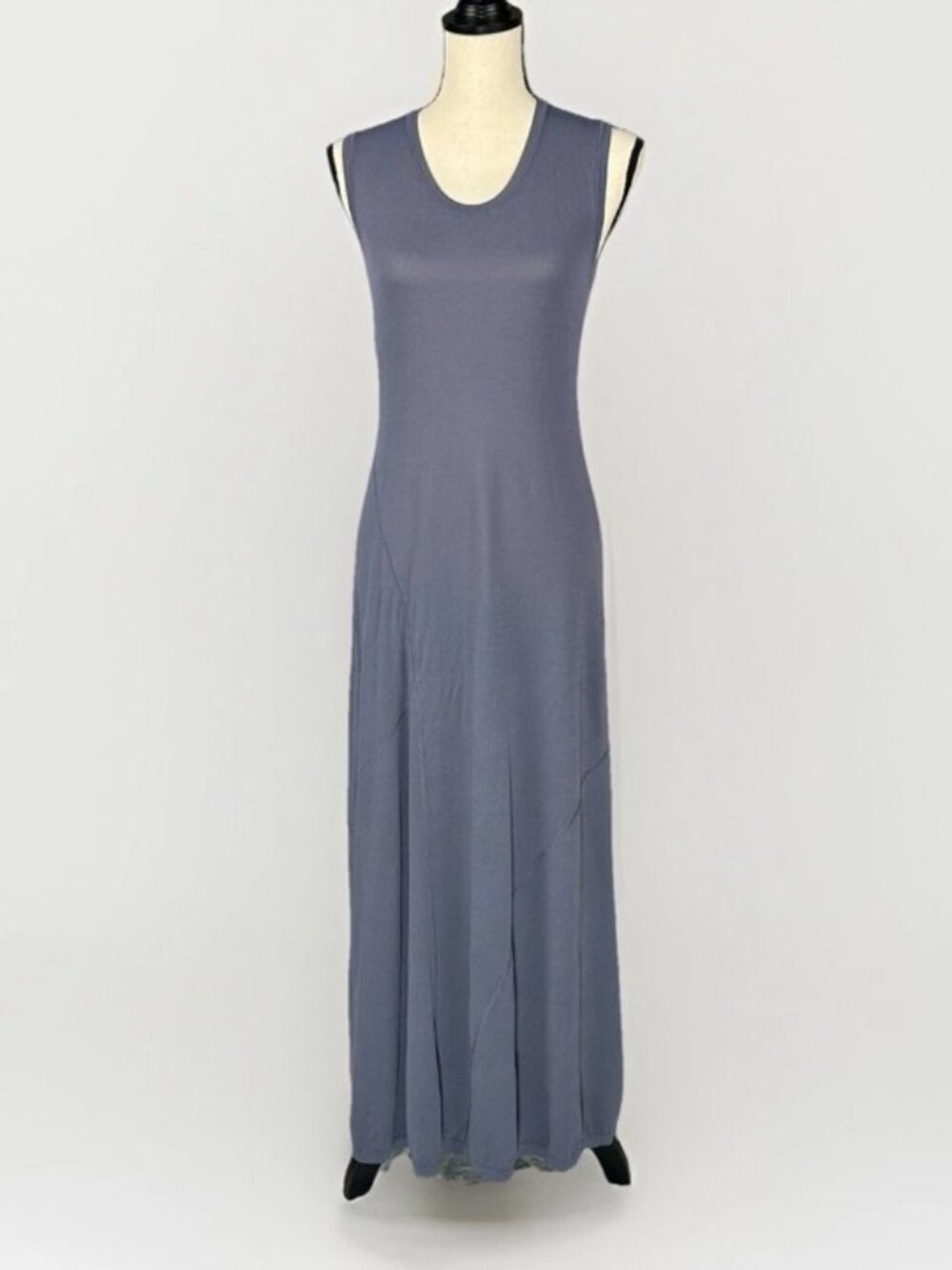 ZARA Knit Women Tank Bodycon Maxi Blue Dress Sz L Stretch Sleeveless Casual Chic